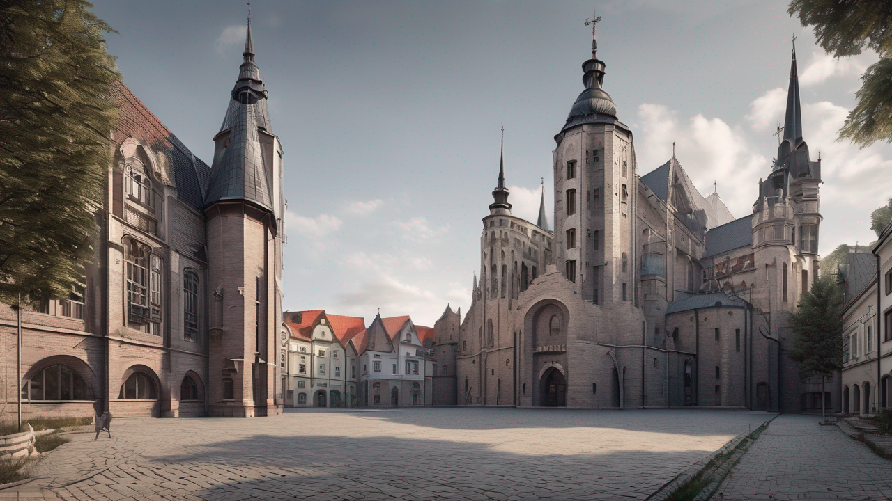 Panoramiczny widok na krainę Tamriel z charakterystycznymi wieżami elfickiej architektury na horyzoncie i dramatycznym niebem
