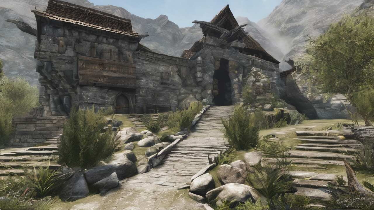 Starożytna nordycka świątynia z kamiennymi rzeźbami i runami nawiązująca do świata Elder Scrolls