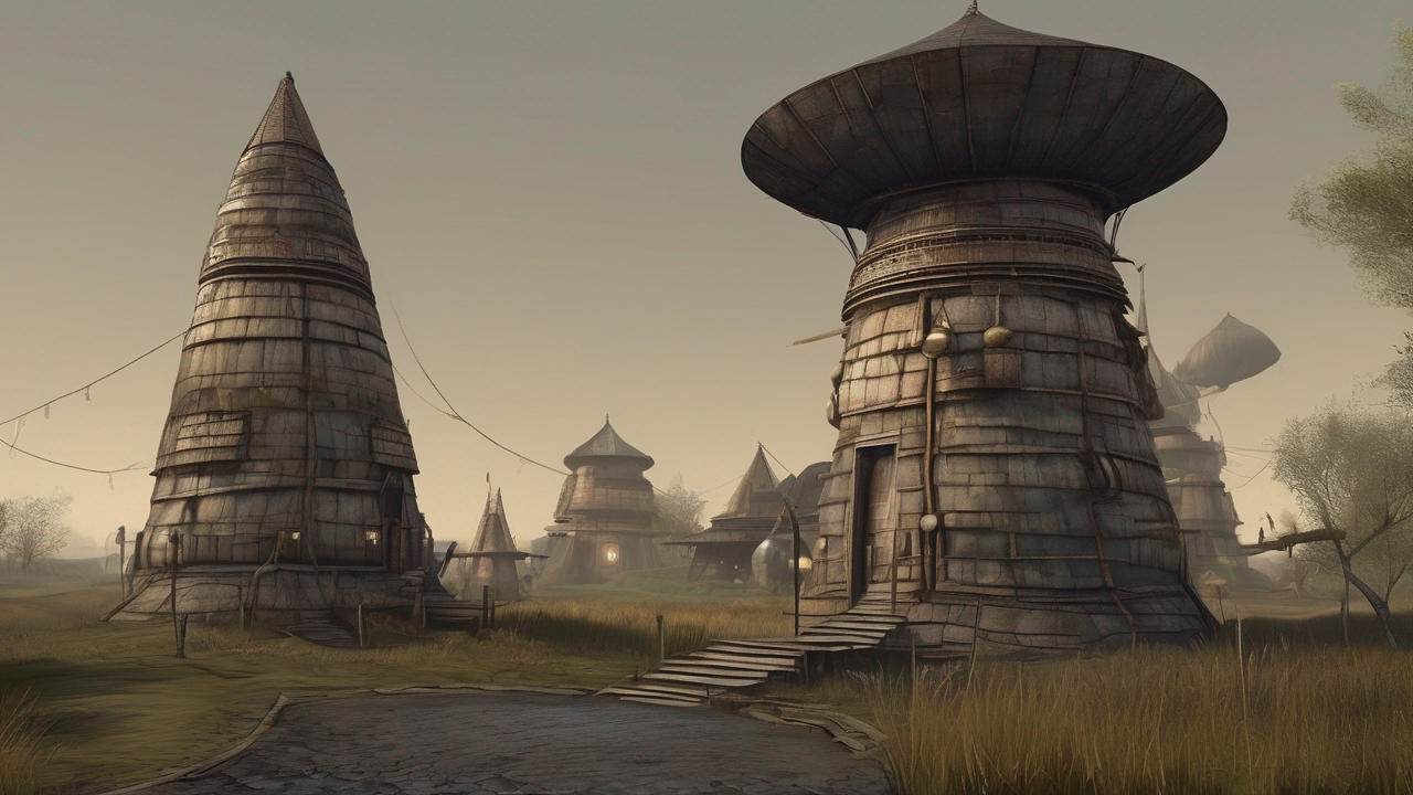 Surrealistyczny krajobraz Morrowind z charakterystycznymi grzybowymi drzewami i wulkanicznym terenem