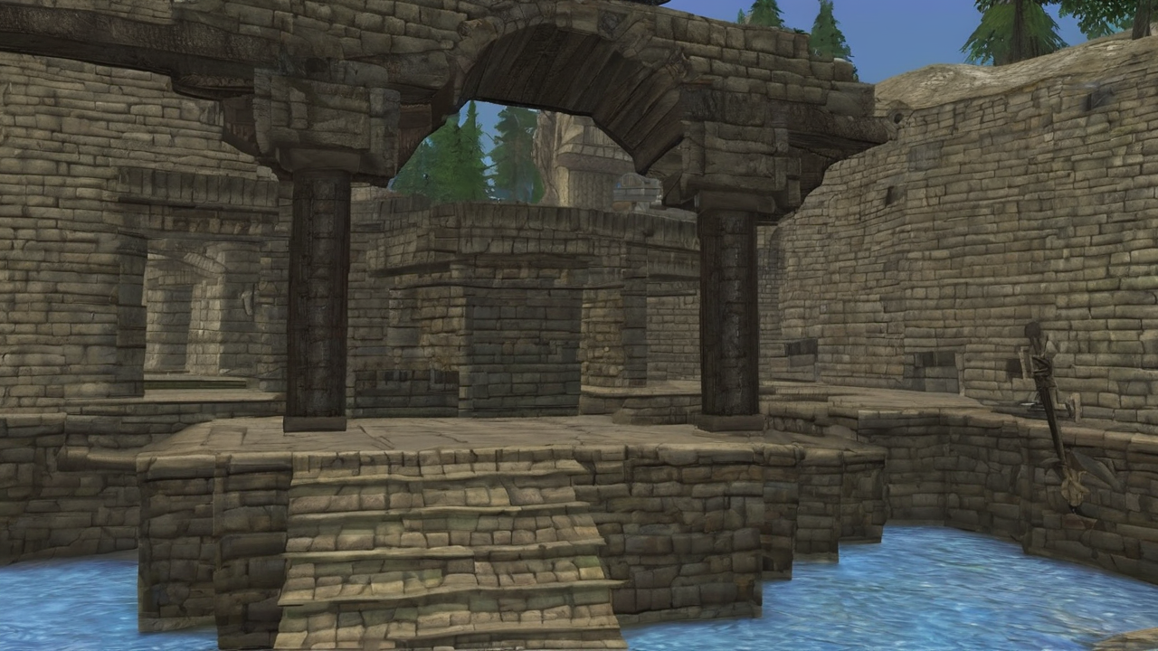 Zrzut ekranu z oryginalnej gry The Elder Scrolls: Arena pokazujący interfejs i lochy z 1994 roku